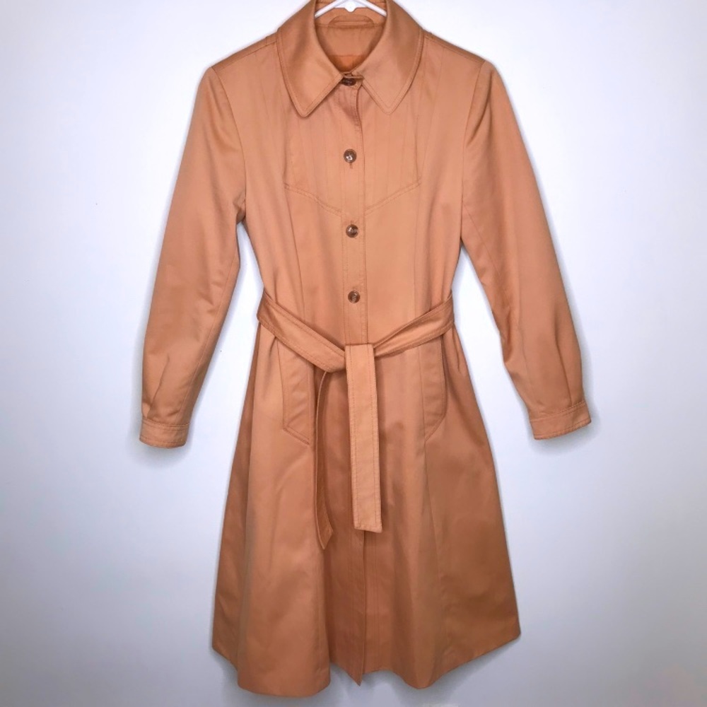 Vintage Peach Belted Trench Coat Size 7